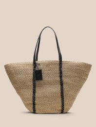 Banana Republic Straw Tote in Natural Straw and Black Leather 
